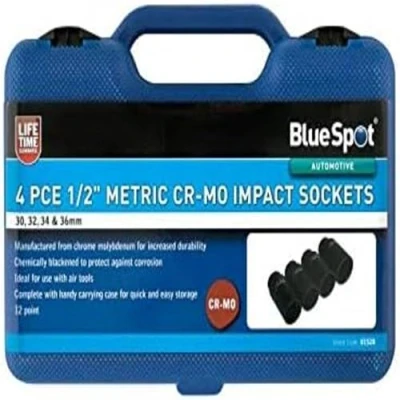 Image of Bluespot 01528 4 Piece 1/2&quot; Dr Metric Cr Mo Impact Sockets 30 36mm