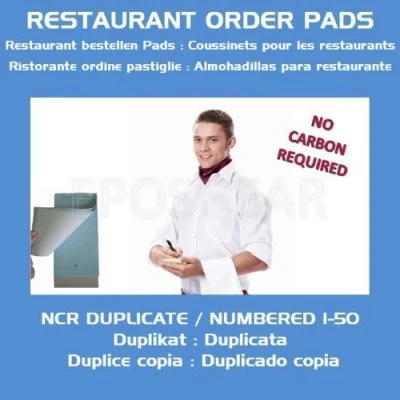 Image of EPOSGEAR Duplicate NCR Copy Restaurant Cafe Takeaway Pub Food Waiter Waitress Numbered Order Pads 76mm x 140mm (10)