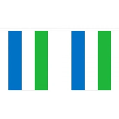 Image of 3 Metres 10 (9&quot; x 6&quot;) Flag Sierra Leone 100% Polyester Material Bunting Ideal Party Decoration For Street House Pubs Clubs Schools