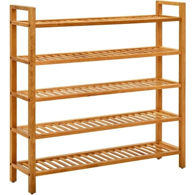 Image of vidaXL Shoe Rack with 5 Shelves 100x27x100 cm Solid Oak Wood