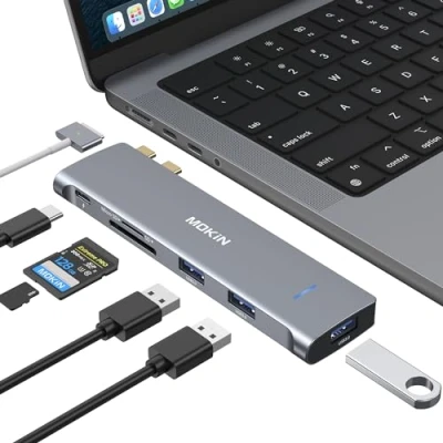 Image of USB C Adapter for MacBook Air Pro 13 15 inch 2021 2020 2019 2018, Accessories Mac Multiport Hub,USBC to USB/SD/T F Card Reader Thunderbolt 3 Port