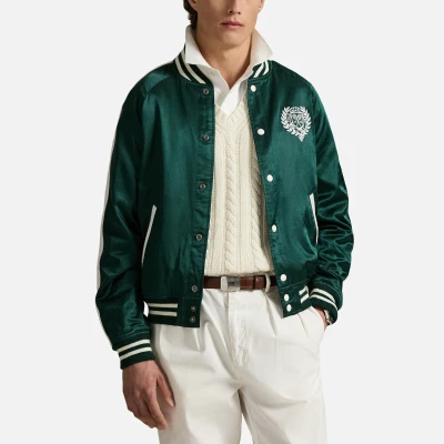 Image of Polo Ralph Lauren Baseball Lined Bomber Jacket, Men&#039;s, Size: Small, Moss agate/deckwash white