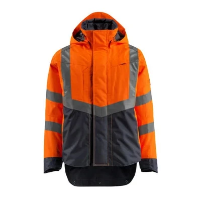 Image of Mascot 15501 231 14010 Harlow Safe Supreme Waterproof Class 3 Outer Shell Jacket, Size M, Hi Vis Orange/Dark Navy