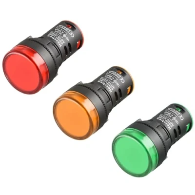 Image of Heschen 22mm LED Indicator Pilot Light, AD16 22D/S, 220VAC 20mA, Red Green Yellow Light Colour, 3Pack