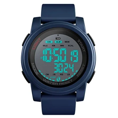 Image of TONSHEN Mens Outdoor Multifunction Digital Watch 50M Waterproof LED Electronic Double Time Pedometer Calories Plastic Case with Rubber Band Military Sport Watches (Blue 1)
