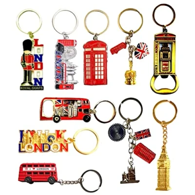 Image of 10 x Best Mix of Great British Keyrings London Icons Union Jack Brelock UK Souvenir Metal Keychain by Souvenirs