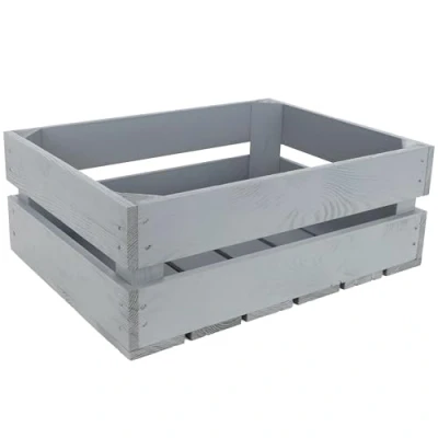 Image of Creative Deco Large Grey Wooden Crate with Handles 40x30x15cm Keepsake Chest Storage Box Crates Gift Vintage Farmhouse Display Basket