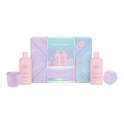 Image of Baylis &amp; Harding Jojoba, Vanilla Almond Oil Gift Wrapped Candlelit Set Vegan Friendly (Pack of 1)