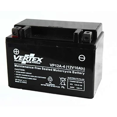 Image of Vertex VP12 A 4 Sealed AGM Motorcycle/Powersport Battery, 12V, 10Ah, CCA ( 18) 175, Replaces: CT12A BS, YT12A BS Perfect battery for Motorcycle, ATV&#039;s, Personal Watercraft and Snowmobiles