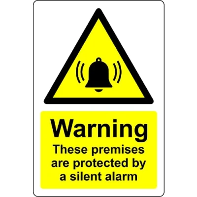 Image of Warning these premises are protected by a silent alarm Safety sign 1mm Plastic (200mm x 150mm)
