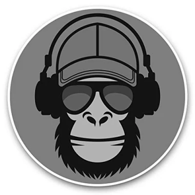 Image of Vinyl Stickers (Set of 2) 15cm (bw) Funky Monkey Music Headphones Laptop Tablet Luggage Scrapbook #42145