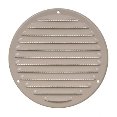 Image of Beige Metal Round Air Ventilation Grille 160mm / 190mm with Insect Protection Fly Screen Flat Duct Cover