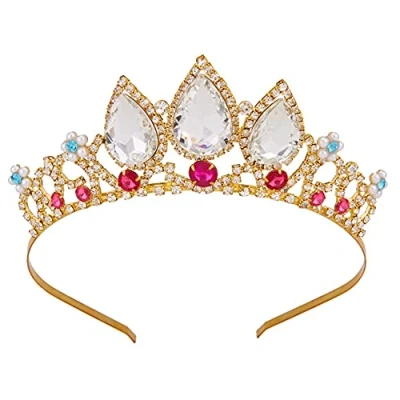 Image of Tiaras for Girls, Vofler Rapunzel Princess Tiara Gold Crown Crystal Ruby Rhinestone Pearl Headband Little Flower Girl Kids Women Birthday Wedding Pageant Prom Homecoming Halloween Costume Party