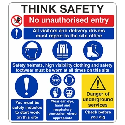 Image of 600x670mm Multi Hazard Site Safety Think Construction Sign Portrait