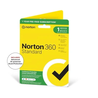 Image of Norton 360 Standard 2024, Antivirus software for 1 Device and year subscription with automatic renewal, Includes Secure VPN Password Manager, PC/Mac/iOS/Android, Activation Code by Post