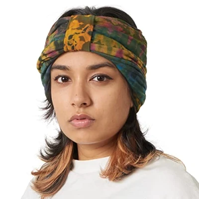 Image of Casualbox Tie Dye Winter Headband Hippie Fashion Elastic Head Wrap Cover 60&#039;s 70&#039;s Retro Bandana Psychedelic Flower Pattern C