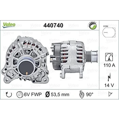 Image of 04E903015, 04E903015A, 04E903015AX, 04E903015G, 04E903015GX Generator VALEO REMANUFACTURED PREMIUM 440740 14V 110A B+ R 90 54mm VOLKSWAGEN: Golf 7
