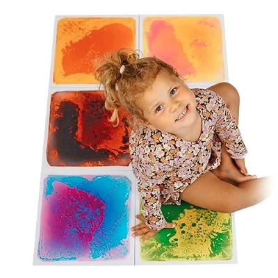 Image of MagicMeadow Liquid Floor Tiles Set of 6 Sensory Toys for Children with Disabilities, Autism Friendly Playtime, Calming Visual Effects, Tactile Stimulation (Liquid Tiles)