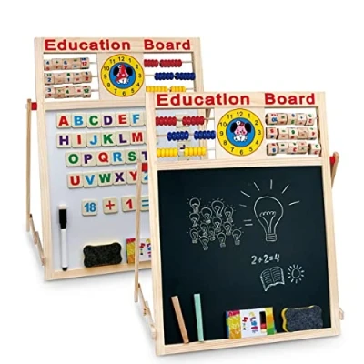 Image of Xample® Kids Easel Wooden 6 in1 Activity Blackboard Whiteboard Board Childrens Drawing Art Chalk