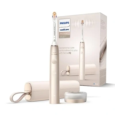 Image of Philips Sonicare DiamondClean Prestige 9900 Sonic Electric Toothbrush with 1x A3 Premium All in One Brush Head and Charging Case Champagne (Model HX9992/11)