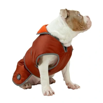Image of Ancol Stormguard Dog Coat in Terracotta Waterproof Pet Jacket with Fleece Lining, Chest Protector, Elasticated Neck and Leg Straps S