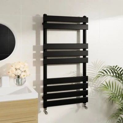 Image of Warmehaus Minimalist Bathroom Flat Panel Heated Towel Rail Radiator Rad Black 950x500mm Modern Central Heating Space Saving Radiators Perfect for Bathrooms
