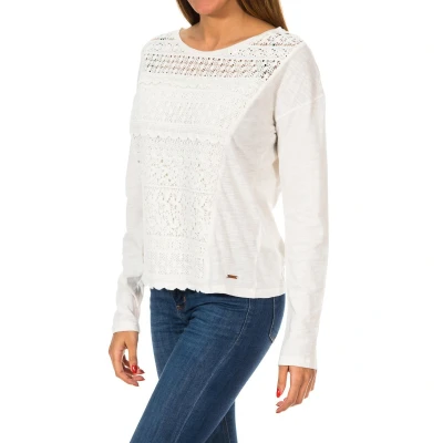Image of Superdry Womenss Colorado Fringe Lace Tee G60002ON Long Sleeve Sweater White Cotton Size 2XS