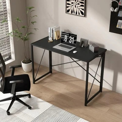 Image of mcc direct Folding Desk Workstation Foldable Computer for Office Home Study Writing Table No Assembly Miami (Black, 80cm)