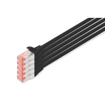 Image of Digitus LAN Cable Cat 6 10m 5 Pieces RJ45 Network S/FTP Shielded Compatible with Cat6A &amp; Cat7 Black
