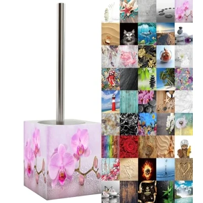 Image of Sanilo Toilet Brush and Holder, Wide choice of beautiful Stainless Steel Handle, With Exchangeable Head, Easy to clean (Blooming)