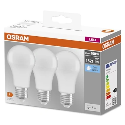 Image of Osram LED Lamp/E27 Base/Cool White (4000 K)/Replaces 100 W Incandescent Bulbs/13 W/Frosted/LED Base Classic A, Pack of 3