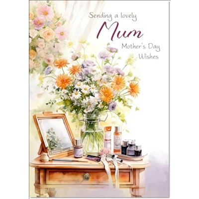 Image of doodlecards Mum Mothers Day Card Dressing Table Bouquet Medium Size with Plain Envelope