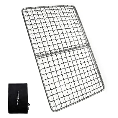 Image of TiTo Titanium BBQ Net Grill Portable Ultralight Non Stick Meat Grate for Home Garden Outdoor Camping Picnic Hiking Charcoal Holder with Storage Bag (A)