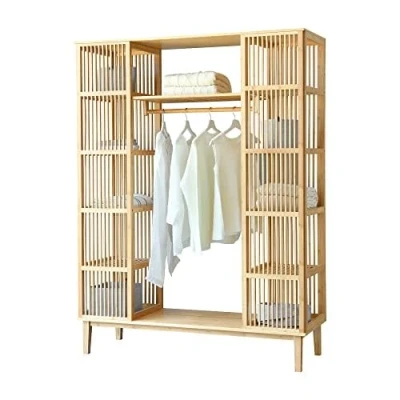 Image of [en.casa] Bamboo coat rack Hudiksvall 185x140x45cm Freestanding with clothes rail Open wardrobe 10 storage compartments for hallway, dressing room