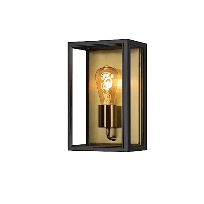 Image of Konstsmide Carpi 7347 758 Outdoor Wall Light Steel/Clear Glass E27 Black/Brass 18 x 13.5 30 cm, Medium
