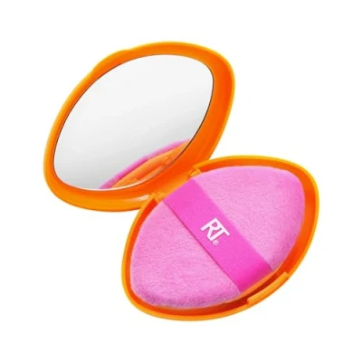 Image of Real Techniques Miracle 2 In 1 Powder Puff + Travel Case, Dual Sided Makeup Blending Puff, Elastic Band, Precision Sponge and For Liquid, Cream Powders, Count