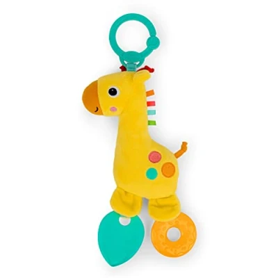 Image of Bright Starts Safari Soother Rattle &amp; Teether Toy for Stroller and On The Go Giraffe Unisex, Newborn +