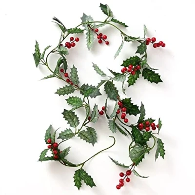 Image of Red Berry Christmas Garland, Artificial Garland for Indoor Outdoor Home Fireplace Winter Holiday New Year Decor