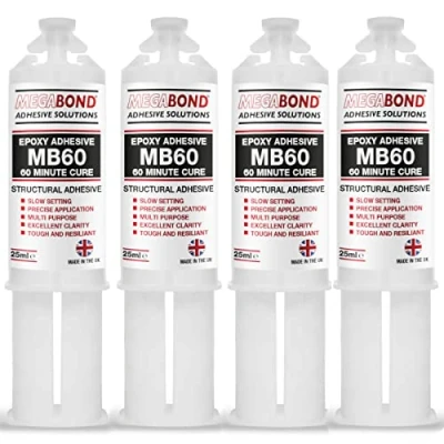 Image of (4PK) Megabond MB60 Expoxy Adhesive Precision 60 minutes Cure For Precise Application Excellent Clarity Multi Purpose Steel, Plastic, Wood, Aluminium, Perspex, GRP, Stainless Steel