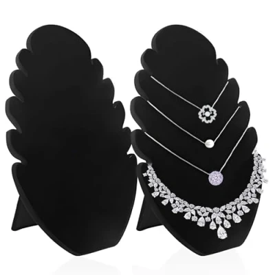 Image of Aipaide 2PCS Black Velvet Jewelry Stand Easel Hanging Jewellery Tower Pendant Holder With 5 Notches for Chains, Bracelets Storage (8 x 11 0.6 Inches)