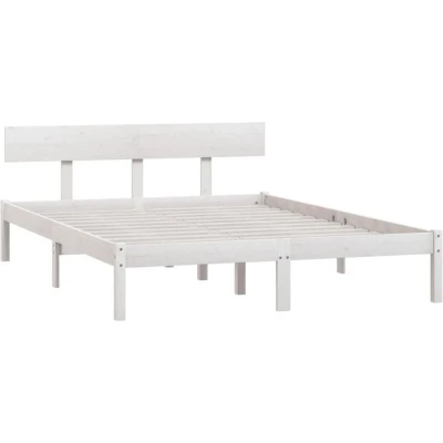 Image of vidaXL White Double Bed Frame: Solid Pinewood Modern Style, Lightweight and Easy Assembly, Suitable for 135x190 cm Mattress Bedroom Furniture
