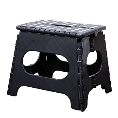 Image of Knight Plastic Folding Step Stool, Strong Heavy Duty Skid Resistant Stool for Kids and Adults, White Black Grey, H29 x L27 W22 CM (Black)