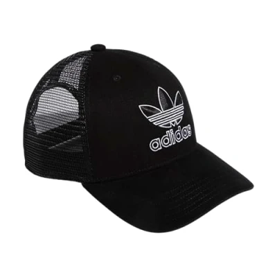 Image of adidas Originals Men&#039;s Icon Trucker Structured Precurve Snapback Cap, Black/Black/White, One Size