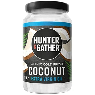 Image of Hunter &amp; Gather 100% Organic Cold Pressed Extra Virgin Coconut Oil 1l. Without Sugar, Cereals, Seeds and Palm