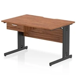 Image of Impulse 1200 x 800mm Scalloped Edge Office Desk Walnut Top Black Cable Managed Leg Workstation 1 Drawer Fixed Pedestal