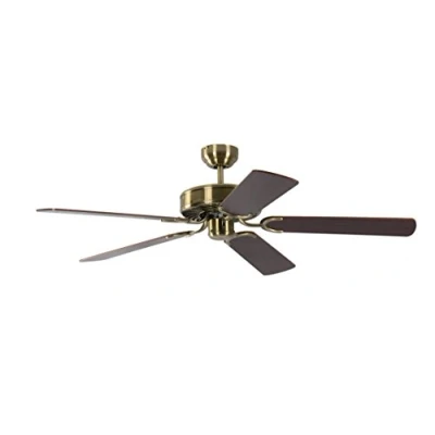 Image of Potkuri 52 inch / 132 cm Ceiling Fan without Lights in Antique Brass with Pull Cord and Blades Walnut