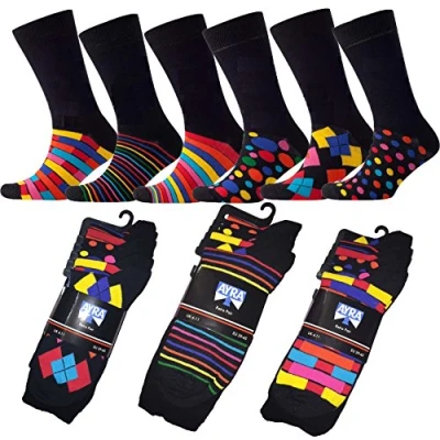 Image of Ayra® 12 Pairs of Mens Retro Odd Stripes and Spots Socks [UK 6 11]