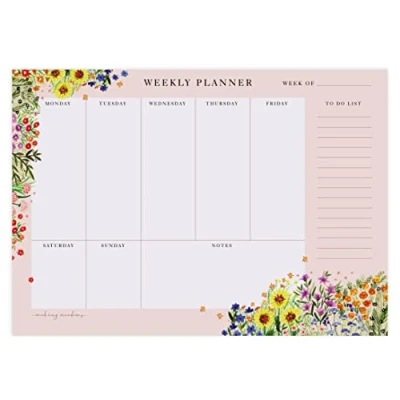 Image of Making Meadows Pink Floral Weekly Planner Pad Flower A4 Tear Off Week Planning Notepad with Daily Schedule &amp; To Do List 50 Undated Sheets 100gsm Paper Premium Stationery