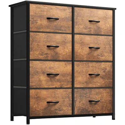 Image of YITAHOME Chest of Drawer With 8 Drawers for Bedroom Fabric Dresser Storage Handles Metal Frame Living Room, Hallway, Nursery, Rustic Brown