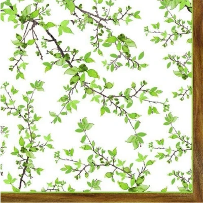 Image of 20 Napkins Natural Branches with Leaves for Table Decoration Spring and Summer 33 x cm